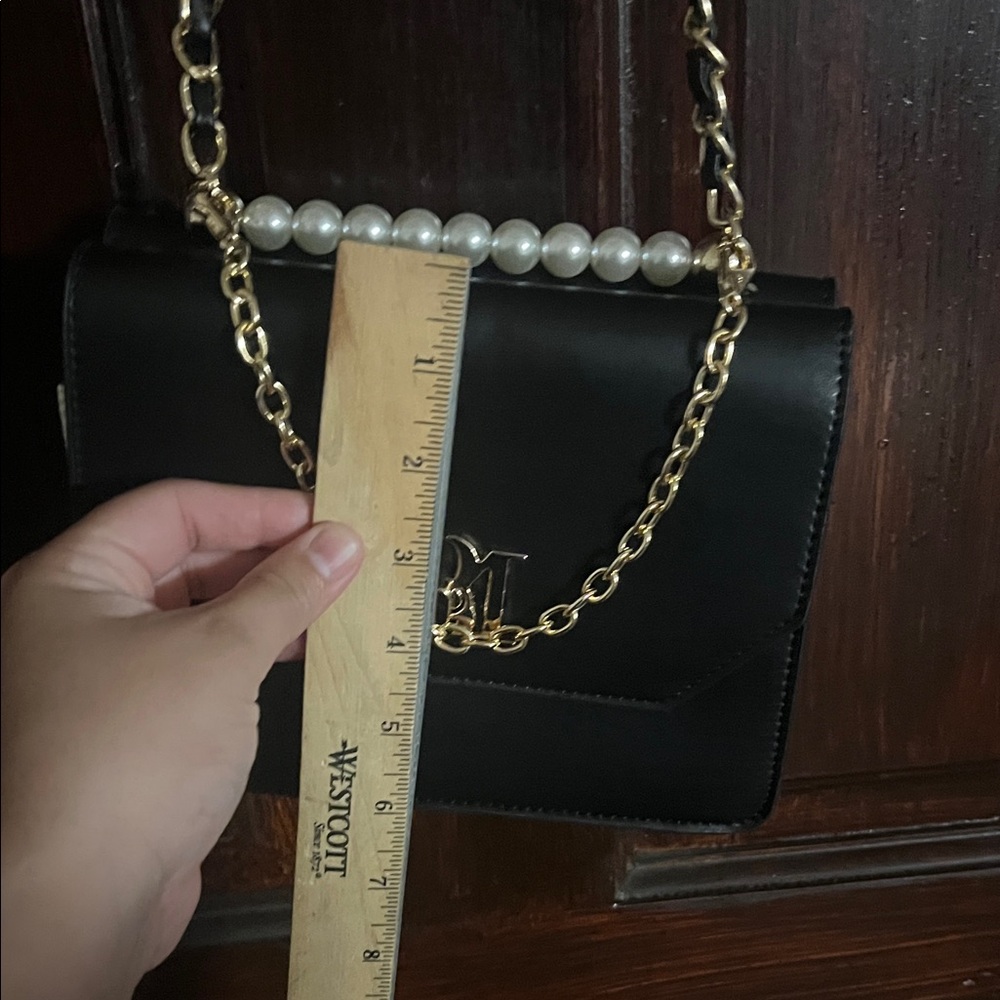 Badgley Mischka Black on Black Double Crossbody Bag with Pearls - Picture 8 of 9
